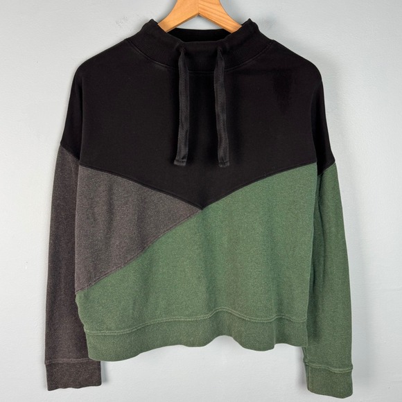 Pact Women's Medium Green Black Colorblock Mock Neck Pullover Sweatshirt Cotton - Picture 1 of 4